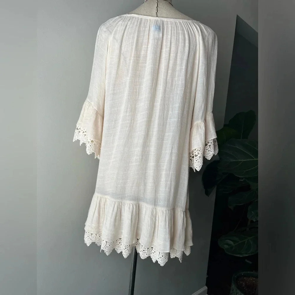 Honeyme size Small mini short boho dress white vacation beach lace macrame Tunic - Picture 3 of 8